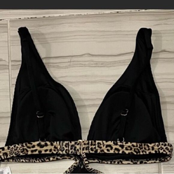 Leopard Print Contrast Trim Stretch Plunged Cut Out One-Piece Swimsuit XL NWT - Picture 8 of 9